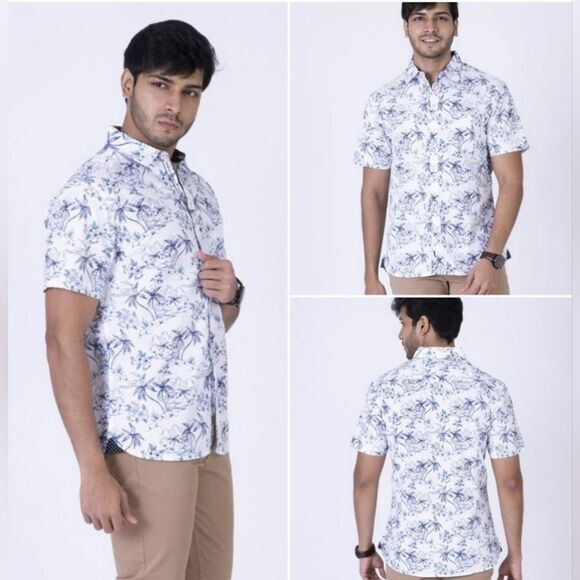 🔹️NWT Across The Pond Mint Tropical Button Short Sleeve Shirt Men's Large - Picture 1 of 14